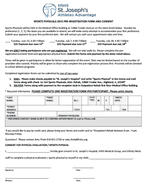 Sports Physical Pre-Registration Form and Consent