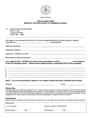 APPLICATION FORM REQUEST FOR DEPUTATION TO - Shire of York - york wa gov
