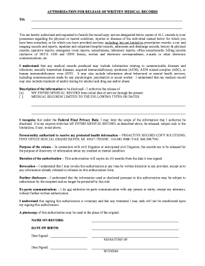 Authorization for Release of Medical Records