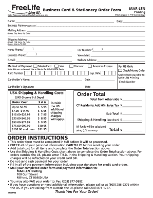 Business Card & Stationery Order Form