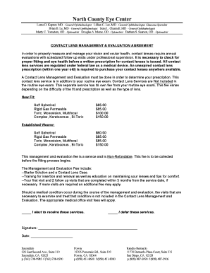 Contact Lens Management and Evaluation Agreement