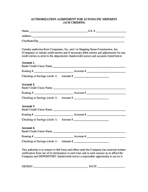 Authorization Agreement for Automatic Deposits