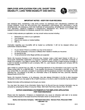 Employee Application for Life, Disability, and Dental Insurance