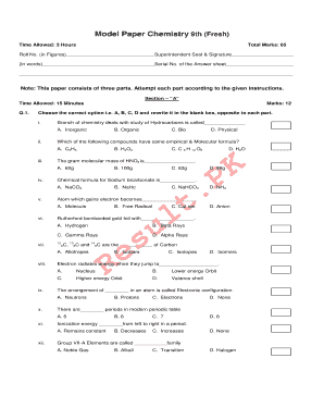Chemistry 9th Grade Model Paper
