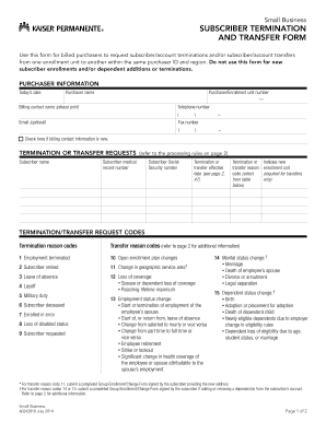 Small Business Subscriber Termination and Transfer Form