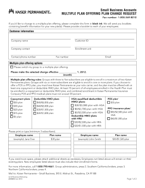 Kaiser Permanente Multiple Plan Offering Request