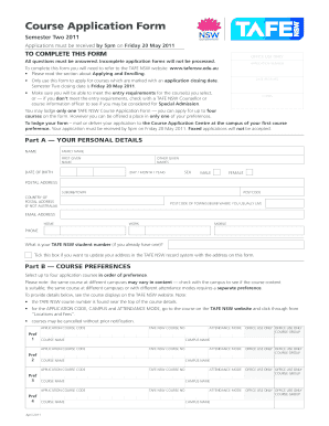 TAFE NSW Course Application Form