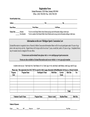 Michigan Sports Concussion Registration Form