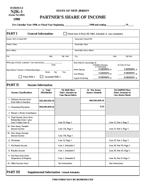 NJK-1 Form Partner's Share of Income