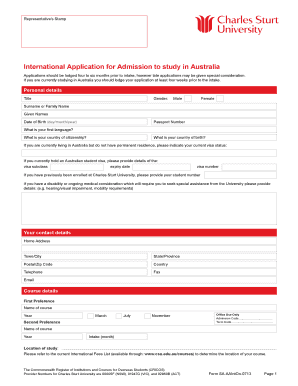 International Application for Admission to Study in Australia