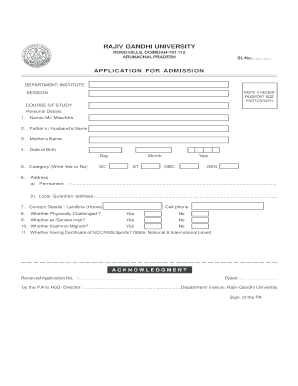 Rajiv Gandhi University Admission Application