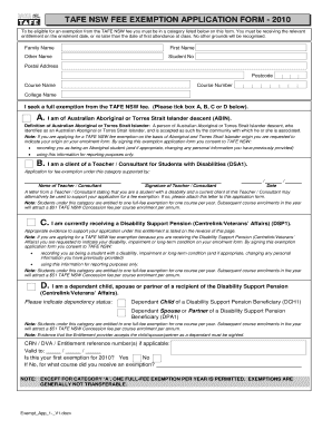 TAFE NSW Fee Exemption Application Form