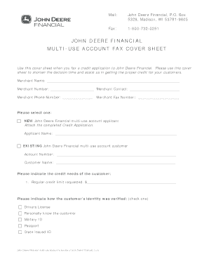 John Deere Financial Multi-Use Account Fax Cover Sheet