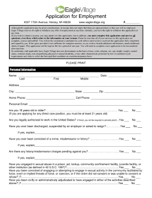 Eagle Village Employment Application