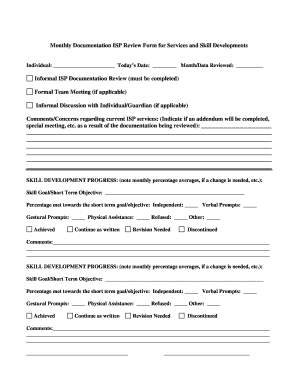 Monthly ISP Review Form for Services and Skill Developments