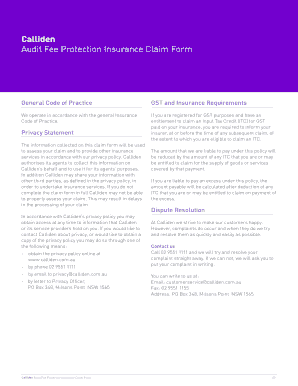 Calliden Audit Fee Protection Insurance Claim Form