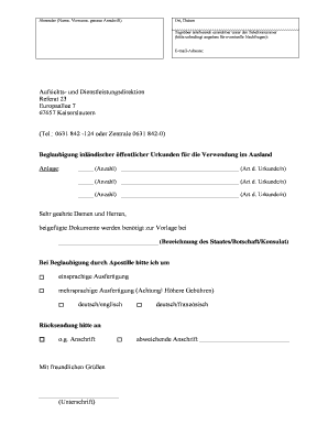 Antrag auf Beglaubigung inländischer öffentlicher Urkunden für die Verwendung im Ausland