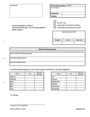 Formular zur Mehrarbeitsvergütung für Lehrkräfte