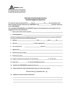 Performer agreement template - Standard Performer Contract - USU Student Affairs - Utah State - studentaffairs usu