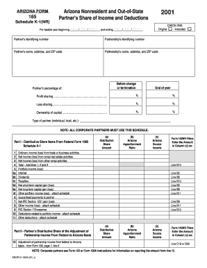 Arizona Nonresident Partner's Schedule K-1(NR)