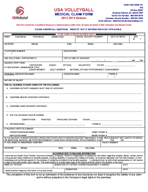 USA Volleyball Medical Claim Form