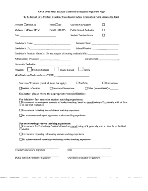 Teacher Candidate Evaluation Signature Page