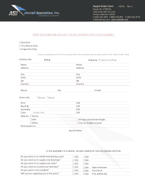 ASI Brake Repair Order Form
