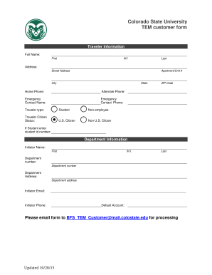 Colorado State University Traveler Information Form