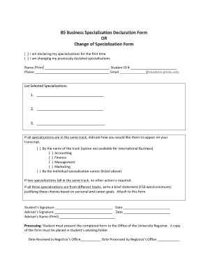 B.S. Business Specialization Declaration Form