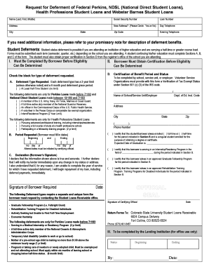 Request for Deferment of Federal Student Loans