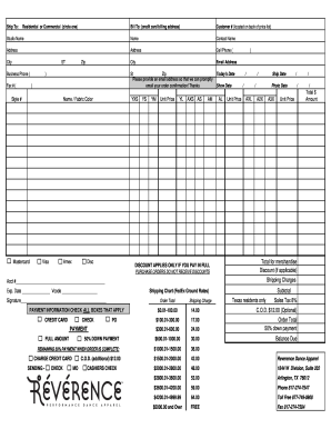 Reverence Dance Apparel Order Form