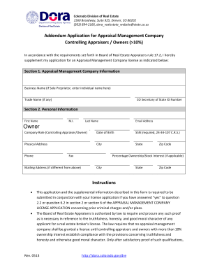 Addendum Application for Appraisal Management Company