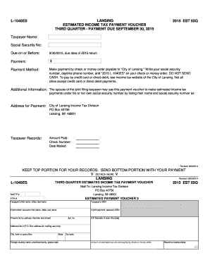 Lansing L-1040ES Third Quarter Estimated Income Tax Payment Voucher