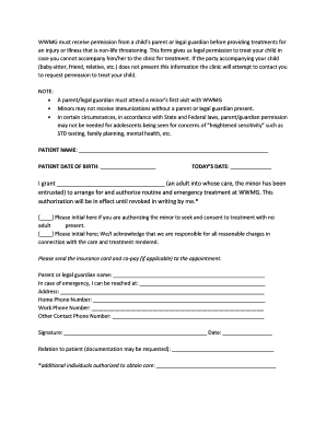 Minor Medical Treatment Authorization Form
