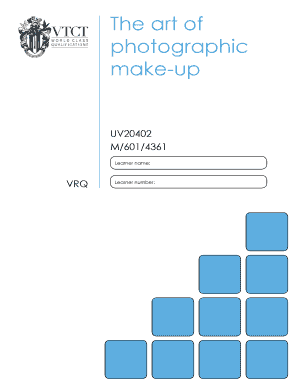 VTCT Photographic Make-Up Unit Achievement Form