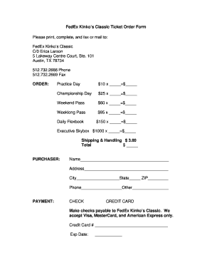 FedEx Kinko’s Classic Ticket Order Form