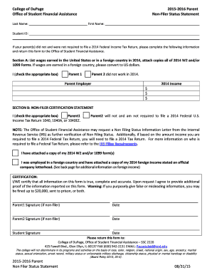 2015-2016 Parent Non-Filer Status Statement