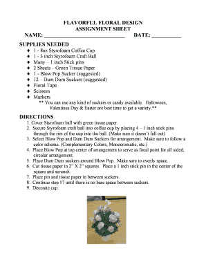 Flavorful Floral Design Assignment Sheet