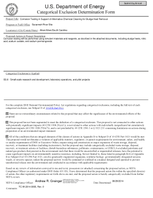 US DOE Categorical Exclusion Determination Form