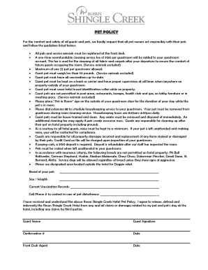 Hotel Pet Policy Agreement