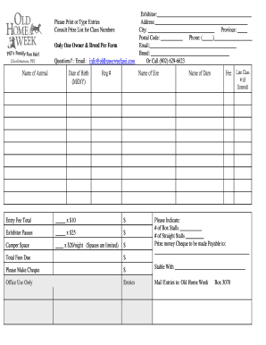 Only One Owner amp Breed Per Form - Old Home Week