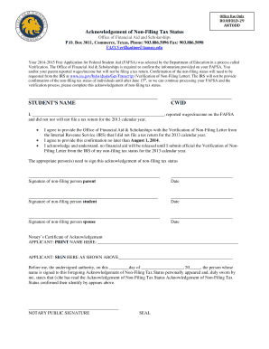 Acknowledgement of Non-Filing Tax Status
