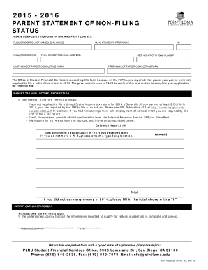 Parent Statement of Non-Filing