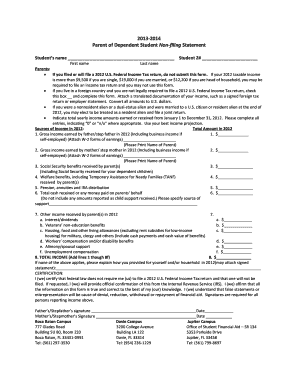 Parent of Dependent Student Non-filing Statement