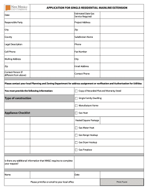 Single-Residential Mainline Extension Application