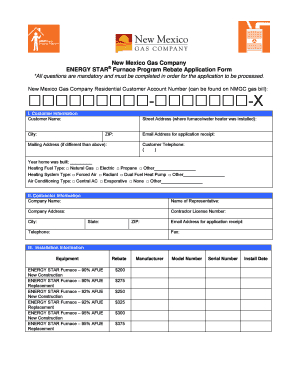 New Mexico Gas Company Furnace Rebate Application