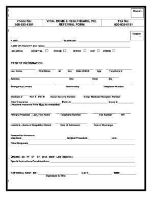 Vital Home Healthcare Referral Form