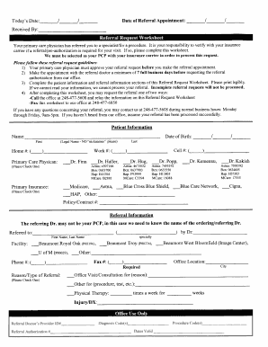 Referral Request Worksheet
