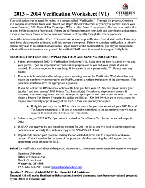 2013-2014 Verification Worksheet