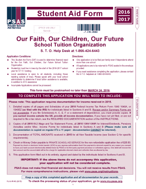 Student Aid Form 2016